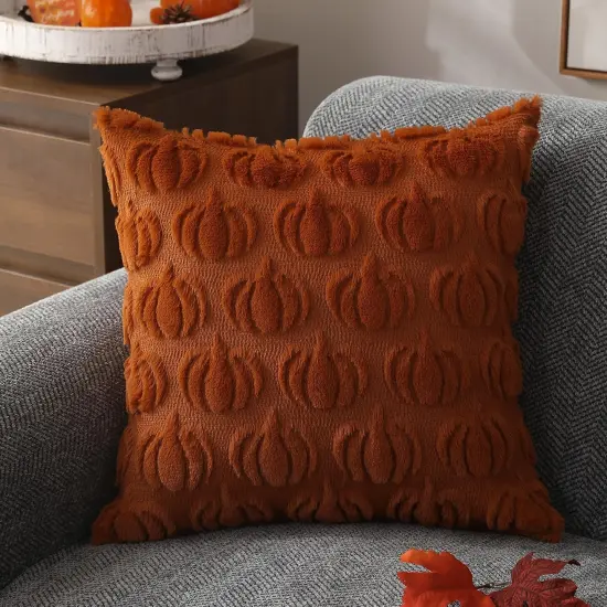 Set of 2 Fall Decorations Autumn Rust Pumpkin Throw Pillow Cases {3}