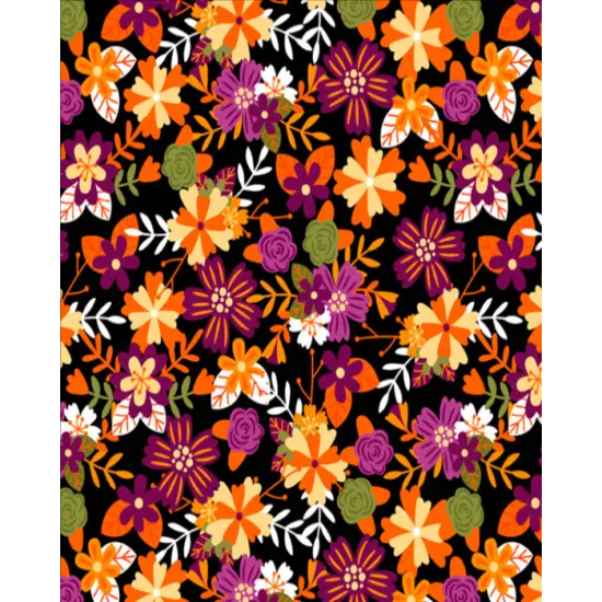 Halloween Flowers Cotton Fabric| By the Yard | Sewing and Crafting | 44 inches wide {1}