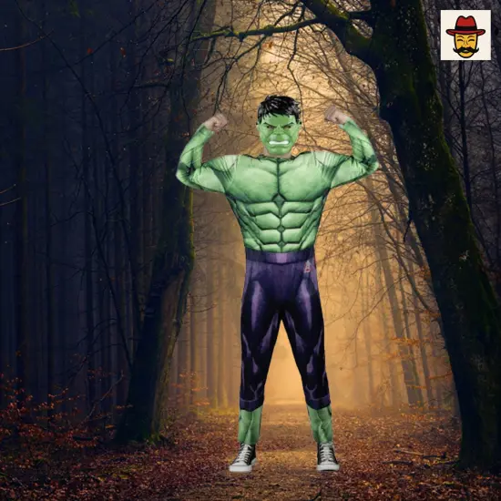 Marvel Hulk Costume Padded Green Jumpsuit with Mask and Avengers Logo {1}