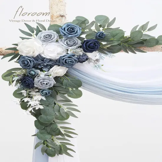 Artificial Dusty Blue & Navy Blue Floral Swag Arrangement {3}