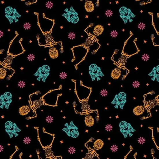 Disney's Star Wars Tossed Sugar Droids Black Cotton Fabric by the Yard {1}