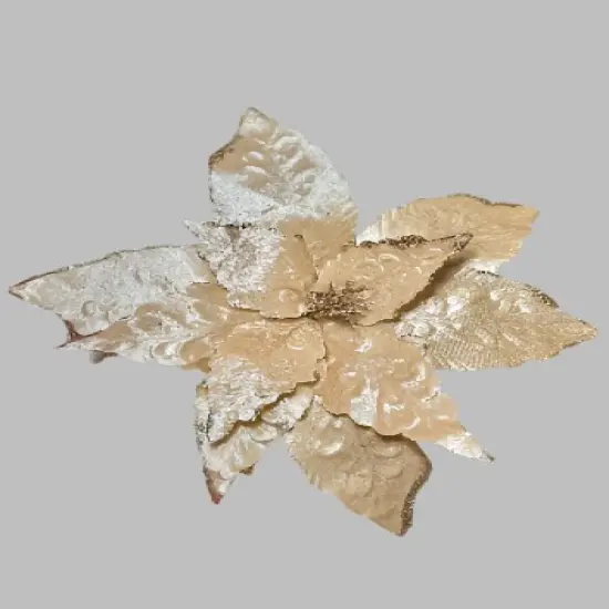 Extra Large Champagne Velvet Glittered Poinsettia Christmas Flower Set of 3 {4}