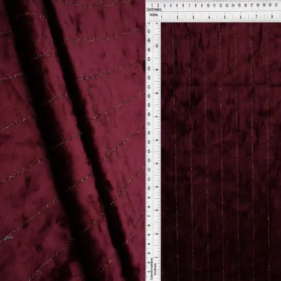 1 Yard Polyester Elastane Velvet 250 GSM Glitter Stripe Fabric Soft 59" Width IVORY {7}