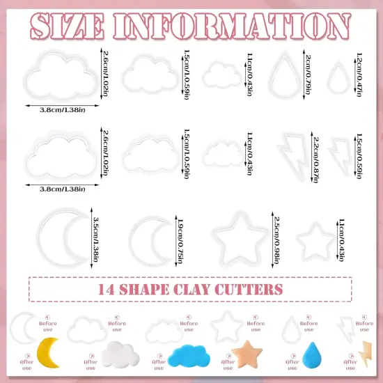 14 Pcs Polymer Clay Cutters Set, Cloud Moon Star Crescent Clay Earring {3}