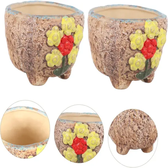 2pcs Hand Painted Plant Pots - Light Brown {4}