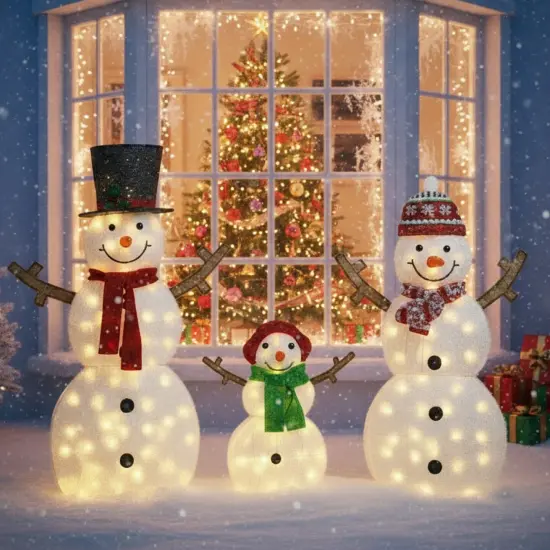 48-Inch, 42-Inch & 24-Inch Snowman Set Lighted 2D Holiday Decoration Trio {4}