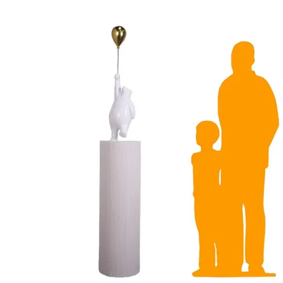 White Bear with Balloon on Pedestal Statue {2}