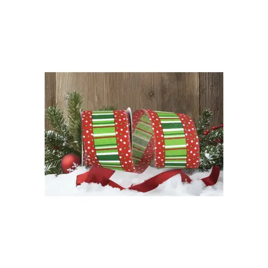 2.5" Festive Dots Ribbon: Red/Green (10 Yards) {3}