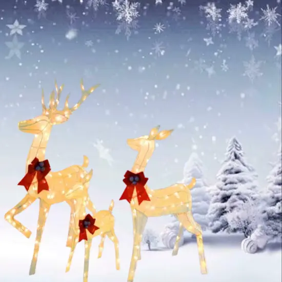 Beautifully Illuminated Outdoor Reindeer Family Set with Festive Holiday Lights Height 60"x 48" x 32" {5}