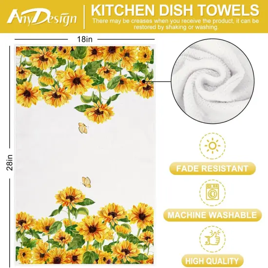 Sunflower Kitchen Towel Home Sweet Home Floral Dish Towel Spring Summer Flower Butterfly Hand Drying Tea Towel for Seasonal Cooking Baking Cleaning, 18 x 28 Inch, 2 Packs {2}