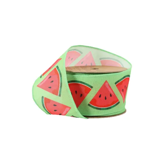 LaRibbons 2 1/2" Wired Ribbon | Watermelon Slice on Green | 10 Yard Roll {3}