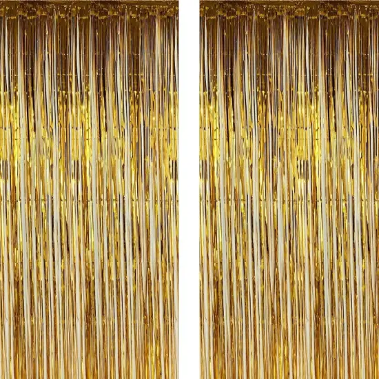 2 Pack Photo Booth Backdrop Metallic Tinsel Foil Fringe Curtains Environmental Background Streamers for Birthday Wedding Party Christmas Decorations (Gold Backdrop Curtain) {1}