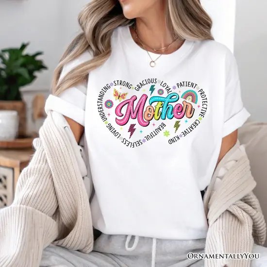 Inspiring Words for Mothers Heart T-Shirt, White Colorful Tee for Strong Women {2}