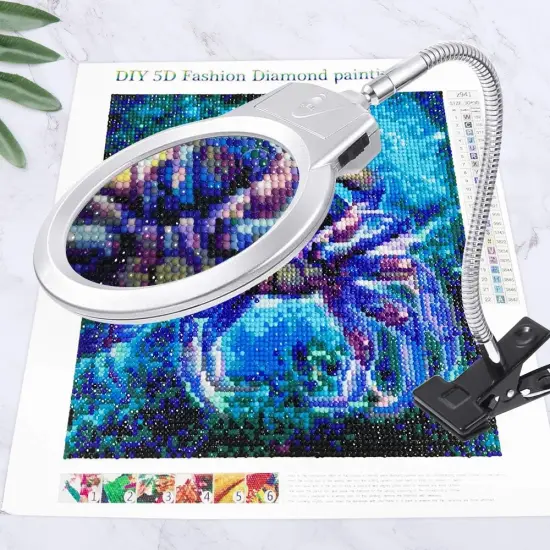 5D Diamond Painting Tools Magnifier LED Light with Clamp, Folding Design with 1 Glass Lens 4X & 6X Magnifier {2}