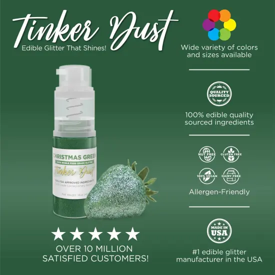 Bakell - Christmas Green Tinker Dust Edible Glitter (25g, 1x Spray Pump) for Food, Desserts, and Beverages! {3}