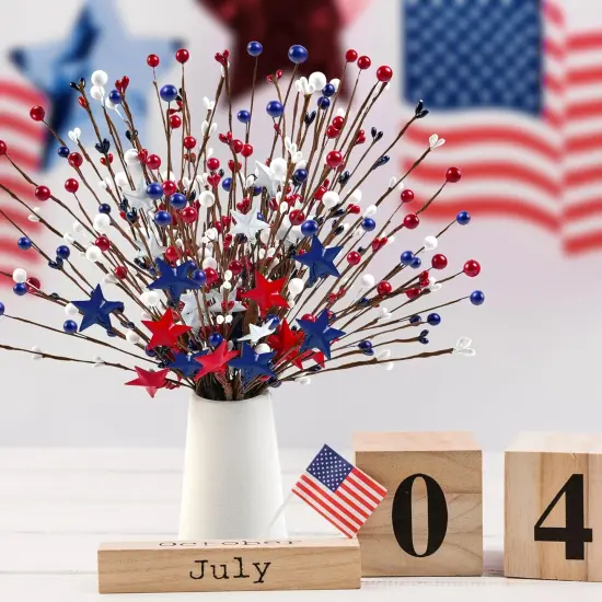 6 Pcs Patriotic Flowers Artificial,Red White and Blue Flowers,16 Inch Patriotic Star Picks Artificial,Patriotic Floral Stems for President's Day,Home,Dinner,Birthday,Party,Independence Day Decorations {5}