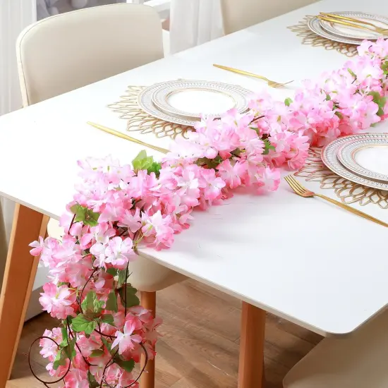 12 Pcs Artificial Cherry Blossom Flower Vines Bulk Faux Cherry Hanging Garland Pink Flower Vines Silk Pink Flowers Garland with Green Leaves for Party Decor (Totally 92.5 Feet) {4}
