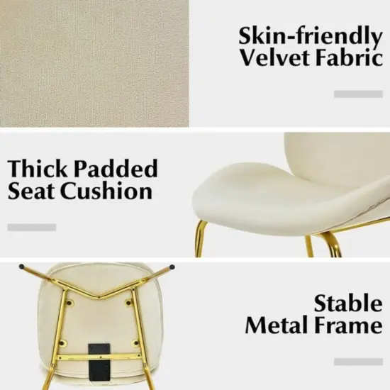 Set of 2 Velvet Accent Chairs with Gold Metal Legs and Ergonomic U Shaped Seat Beige {4}