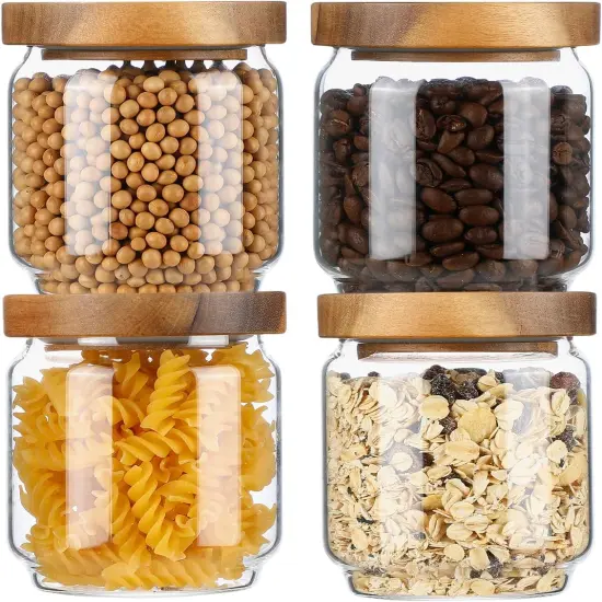 Glass Storage Containers Set of 4, 15 FL OZ High Borosilicate Glass Jars Kitchen Food Canisters with Acacia Wood Lids for Coffee Beans/Sugar/Tea/Nuts {1}
