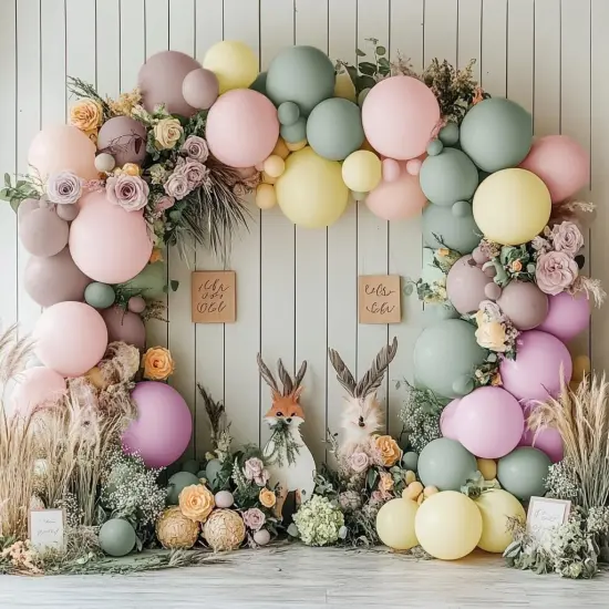 Dusty Green Pink Yellow Balloon Garland - Double Stuffed Pastel Pink Yellow Haze Purple Green Floral Pastel Balloons Arch Kit for Birthday Baby Shower Wedding Garden Tea Party Decoration {2}