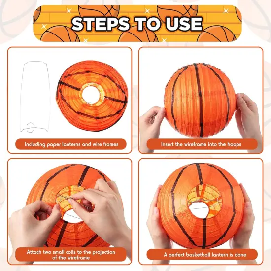 12 Pcs Basketball Paper Lanterns Party Decorations 8 Inch Hanging Basketball Decorations Paper Ceiling Decor Centerpieces {3}