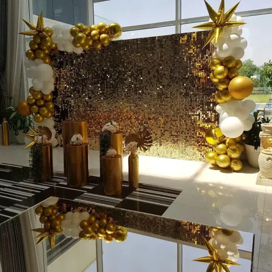 White and Gold Balloon Arch Kit, 146Pcs Explosion Star White Metallic Gold Latex Balloon Garland kit, 22 18 12 10 5 Inch Different Size Balloons for Anniversary Birthday Engagements Party Decorations {5}