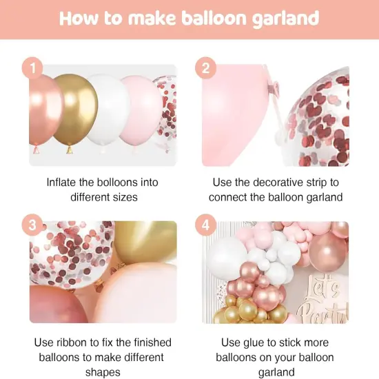 125pcs Pink White Rose Gold Balloons Garland Arch Kit, Different sizes 5 10 12 18 inch Rose Gold Pink White Confetti Balloons {2}