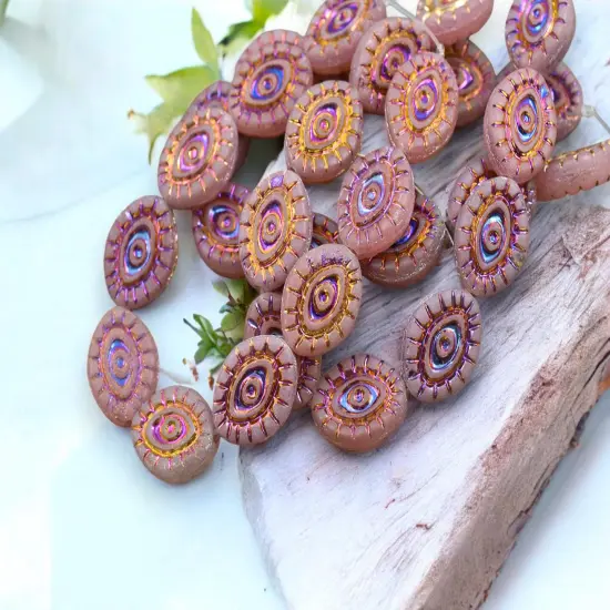 *10* 14x11mm Metallic Volcano Washed Dusty Rose Mystic Eye Beads {2}