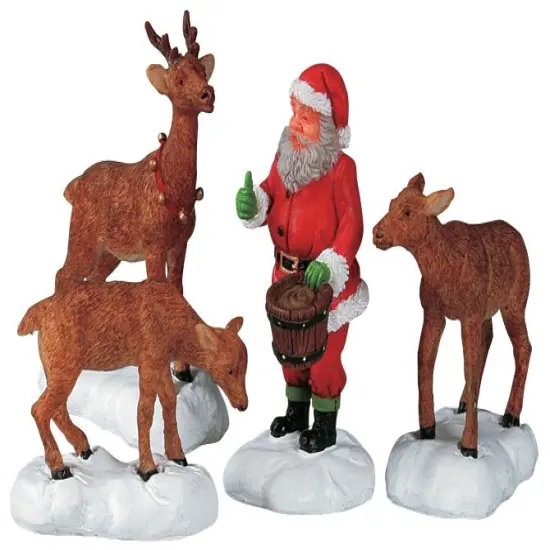 Lemax Santa Feeds Reindeer - Set Of 4 {3}