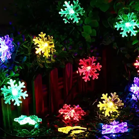 Dazzle Bright 100 LED Solar Christmas Snowflake Lights Outdoor, 39 FT Solar Powered Snowflake String Lights Waterproof for Xmas Tree, Holiday, Wedding Party, Patio Decorations (Multi Color) {6}