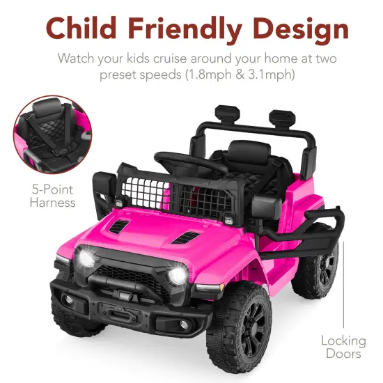 Best Choice Products 6V Kids Ride-On Truck Car w/ Parent Remote Control, 4-Wheel Suspension, LED Lights Hot Pink {5}