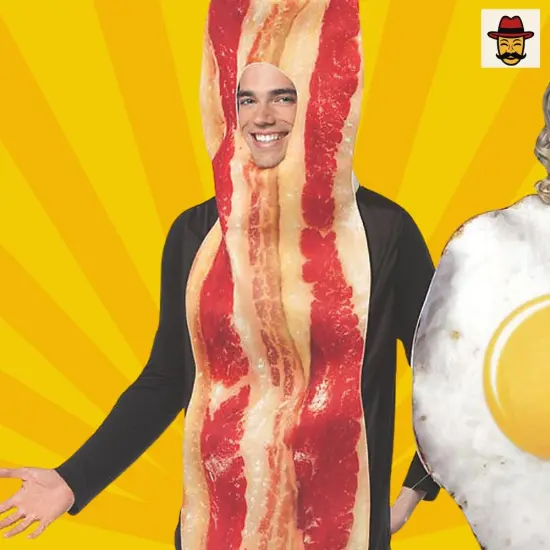 Bacon Slice and Fried Eggs Couples Costume Set Food Tunics Funny Breakfast Halloween Outfit {4}