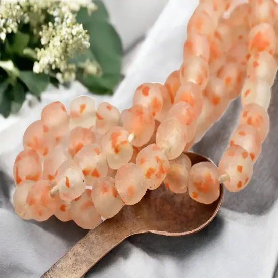 13-15mm Blended Orange Crystal African Recycled Glass Beads (10" Strand) {4}