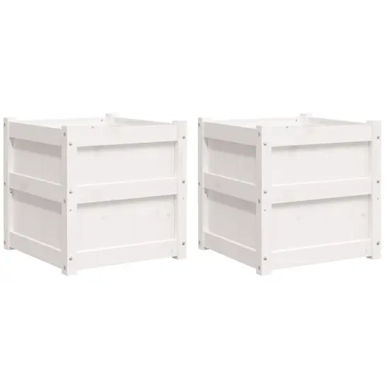 vidaXL Garden Planters 2 pcs White Solid Wood Pine {2}