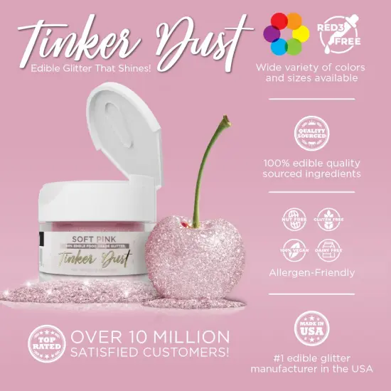 Bakell - Soft Pink Tinker Dust (5g, 1x Jar) Edible Glitter for Food, Desserts, and Beverages! {2}