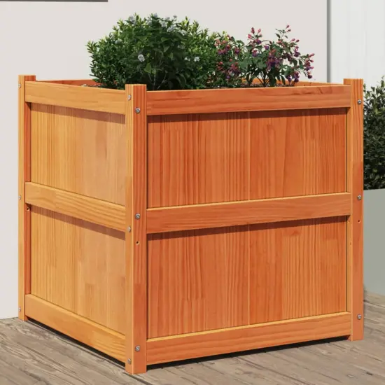vidaXL Garden Planter Wax Brown 27.6"x27.6"x27.6" Solid Wood Pine {1}