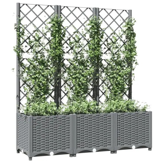 vidaXL Garden Planter with Trellis Light Gray 47.2x15.7x53.5 PP {3}