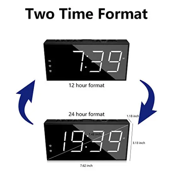Clock for Bedroom, 2 Alarms Loud LED Big Display Plug in Simple Basic Digital Clock with USB Charging Port, Adjustable Volume, Dimmable, Snooze for Deep Sleepers Kids Elderly Home Office {5}