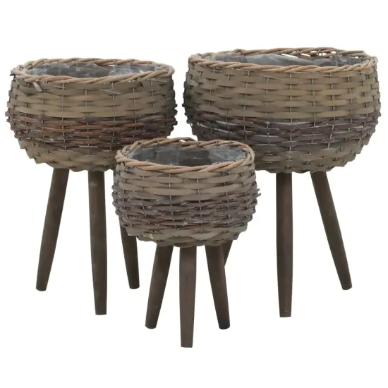 vidaXL Planter 3 pcs Wicker with PE Lining {2}