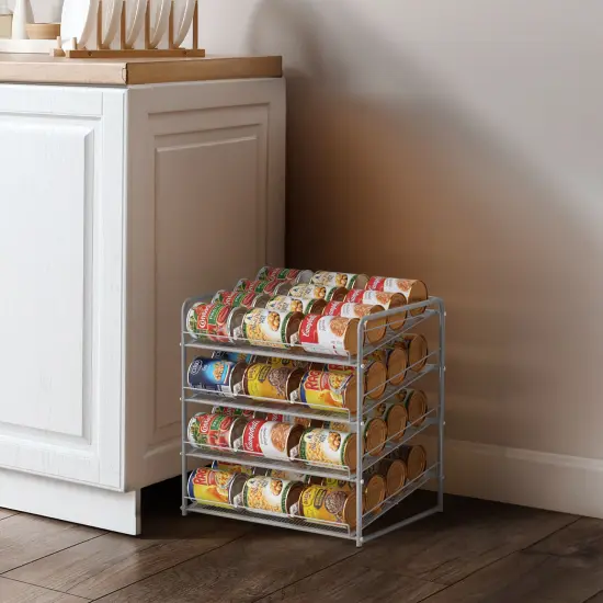 Can Rack Organizer 4-Tier Metal Can Rack Organizer Holds Up to 48 Cans, Can Dispenser for Pantry, Kitchen, Cabinets and Countertops Silver {6}