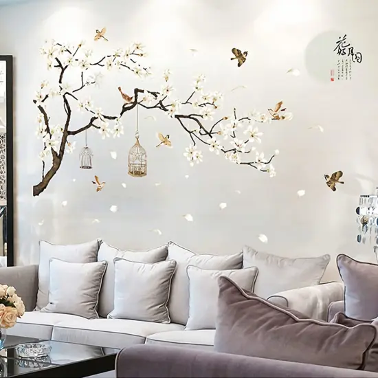 BWCXXZH Large White Flower Wall Stickers, 50"x74" Removable DIY Romantic Cherry Blossom Tree Wall Murals Peel and Stick 3D Wall Art Stickers Home Decor for Gilrs Bedroom Nursery Rooms Living Room {2}
