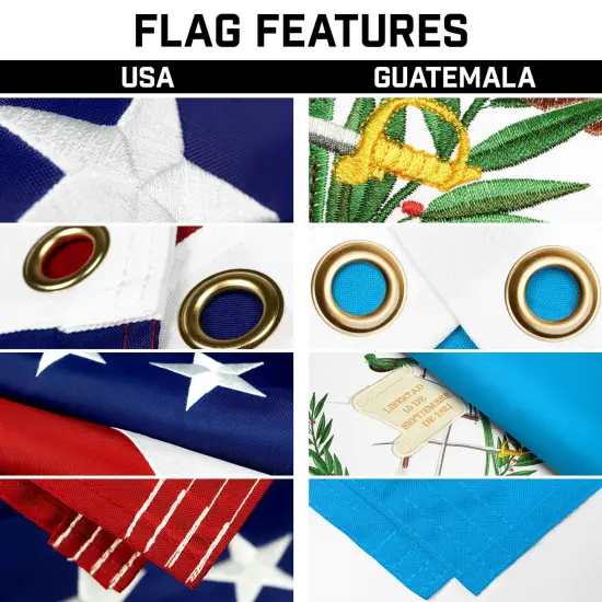 G128 Combo Pack: 20 Ft Telescoping Aluminum Flagpole (Silver) & American and Guatemala Flags 3x5 Ft, Both ToughWeave Series Embroidered Polyester | Pole with Flags Included {3}