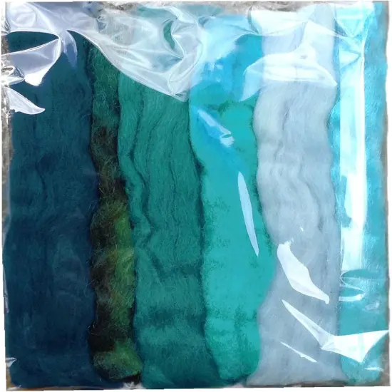 Multi Fiber Sampler - Super soft merino roving, hand dyed BFL wool & sparkling Firestar for felting, spinning, doll making Teal {2}