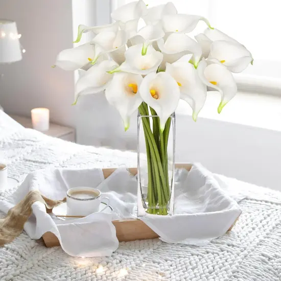 Fake Flowers in Vase 14&ldquo; Artificial Calla Lily Pure-White Flowers Arrangement with Vase and Faux Water for Home Decor Dining Table {4}