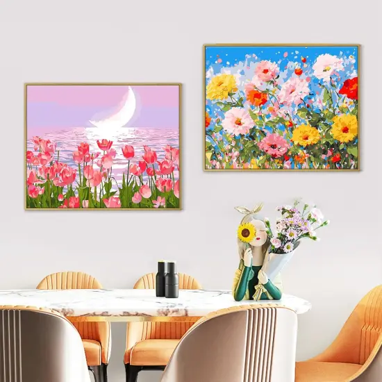 Paint by Numbers Kit for Adults Beginners,Pink Tulips Painting by Numbers,Flowers & Moon Easy Acrylic on Canvas, Suitable for Home Wall Decor and Gifts 20x16inch {4}