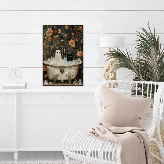 Halloween Canvas Wall Art - Ghost and Black Cat (12x18 Inch) {3}