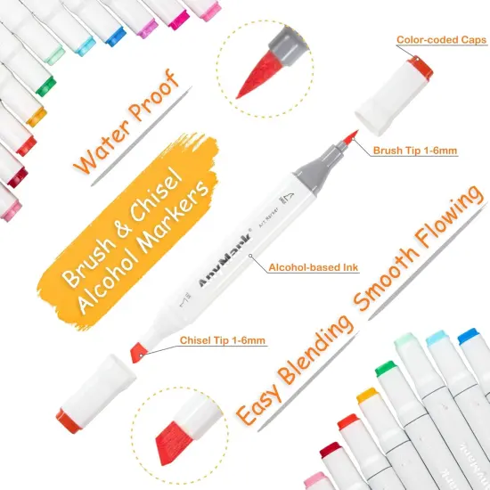80+1 Colors Dual Tip Brush & Chisel Alcohol-Based Art Markers {4}