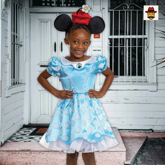 Toddler Vintage Minnie Mouse Costume Blue Polka Dot Dress Ribbon Waist {1}