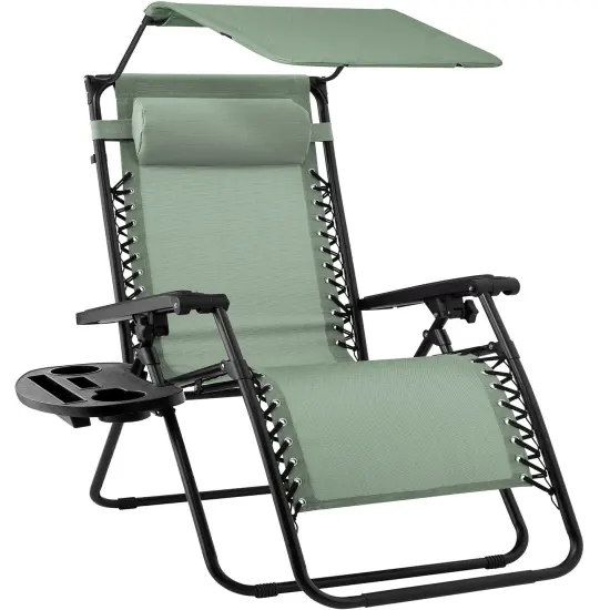 Best Choice Products Folding Zero Gravity Recliner Patio Lounge Chair w/ Canopy Shade, Headrest, Tray Gray {7}