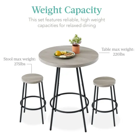 Best Choice Products 3-Piece Bistro Set, Modern Round Counter Height Dining Set w/ 2 Stools, Metal Frame Light Gray {6}